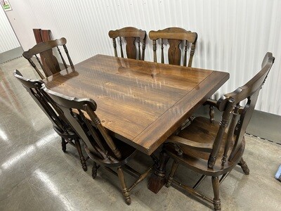 Dark Pine Trestle Table, 6 Chairs #2214
