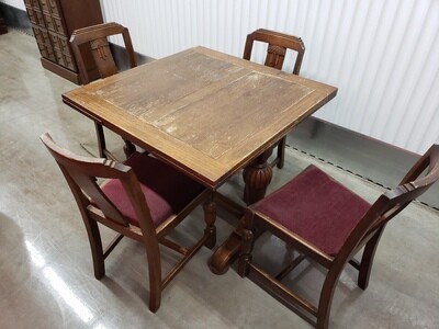 Antique Pedestal Kitchen Table, 4 chairs, opens to 5 ft #2009
