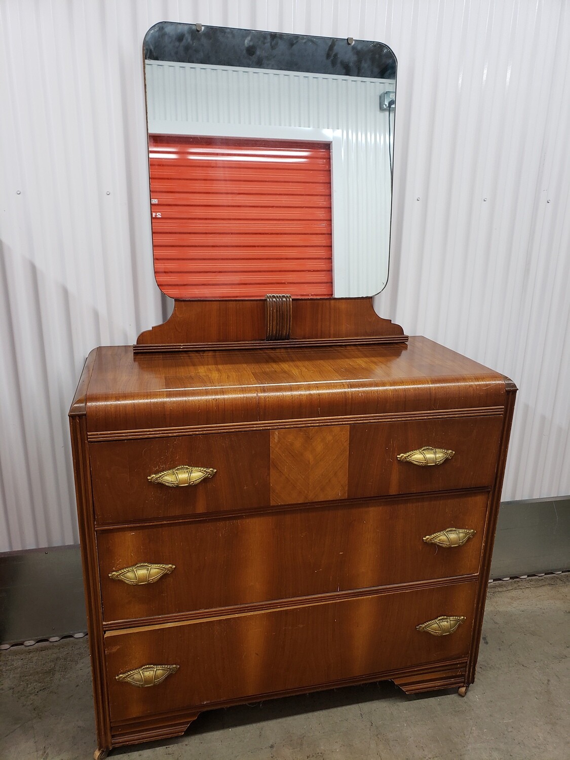 Vintage 3-drawer Waterfall Dresser, with mirror #2103