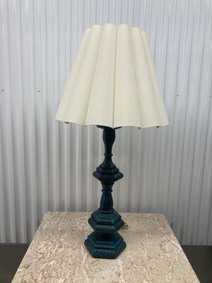 Tall Table Lamp, blue/green base, fluted shade #2114