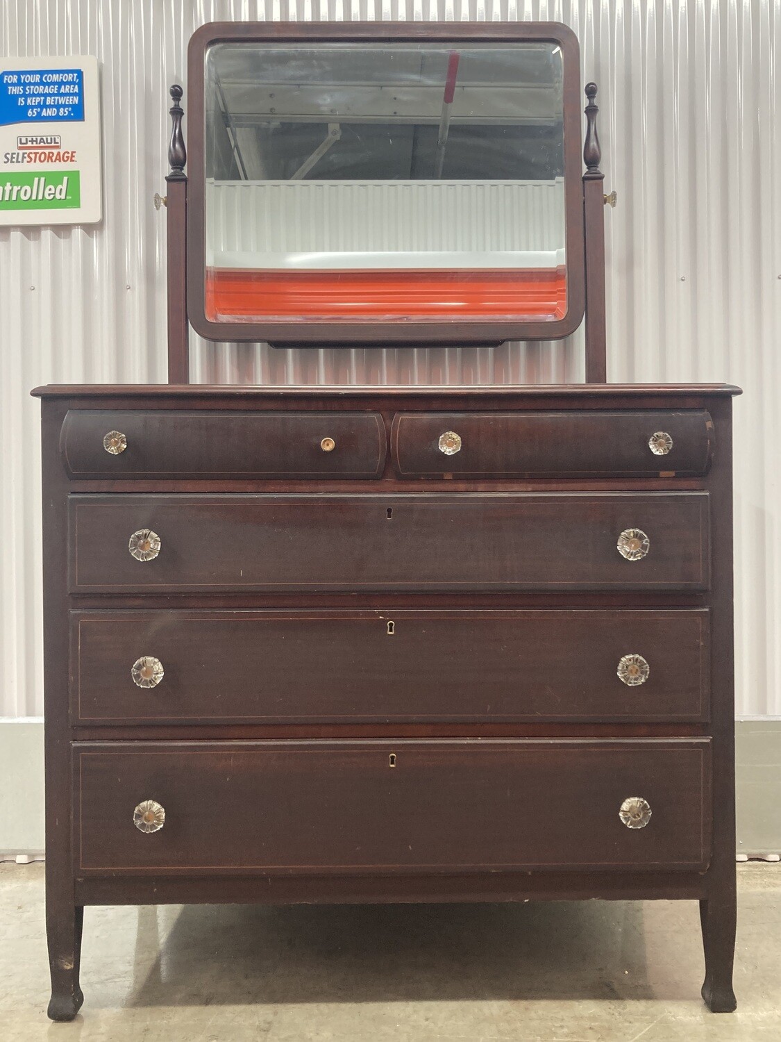 Antique 5-drawer Dresser w/mirror &amp; glass knobs #2213 ** MOVED TO FAMILY 12/13/23