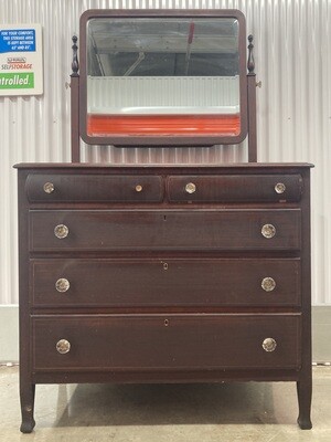 Antique 5-drawer Dresser w/mirror & glass knobs #2213