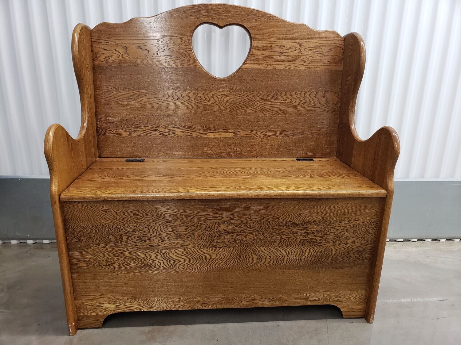 Oak Storage Bench, heart cutout 2103