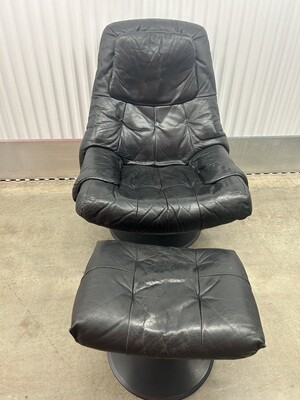 Leather Swivel Lounge Chair & Ottoman, black #2322