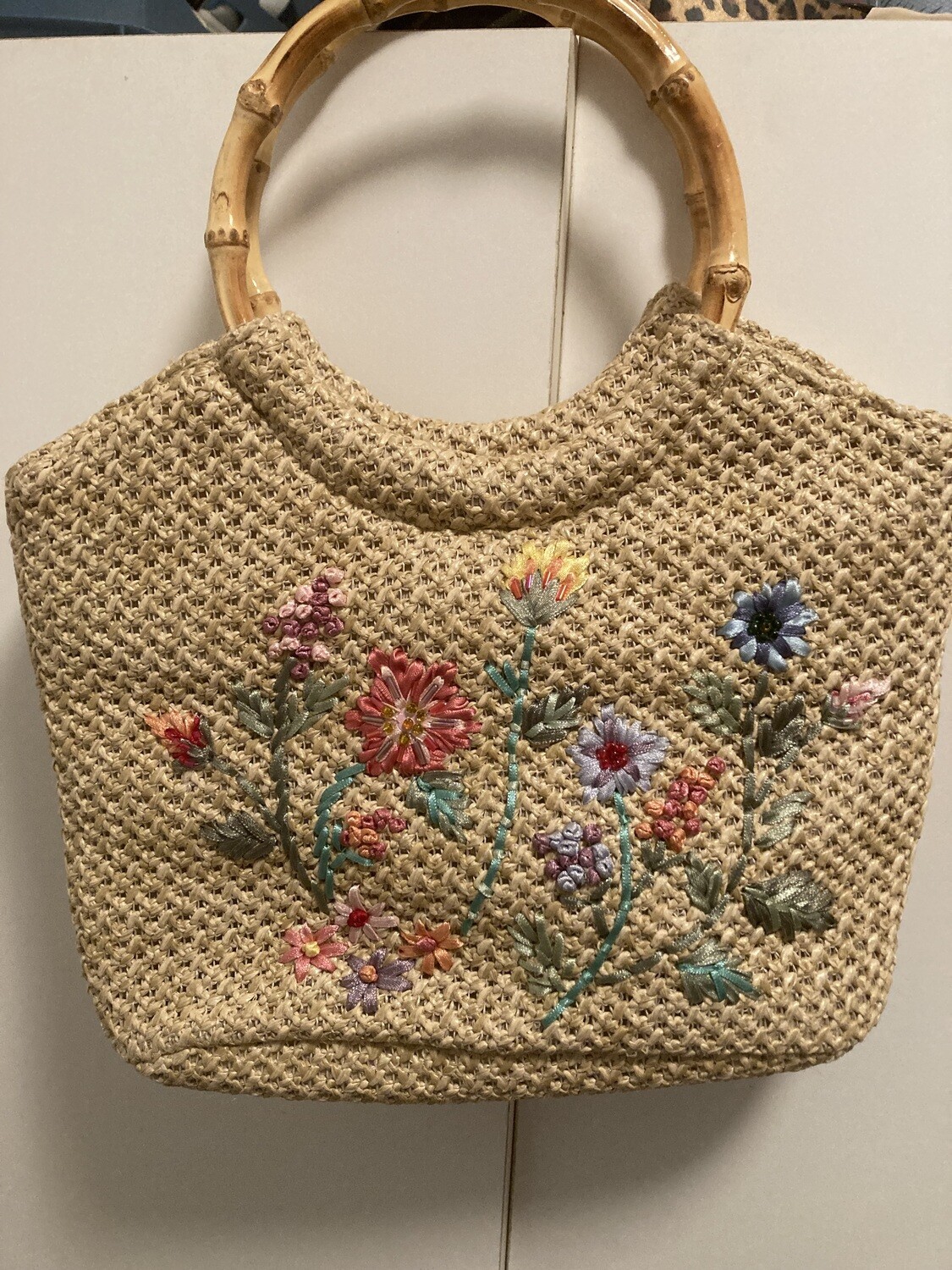Woven straw floral purse (HB91) #2314