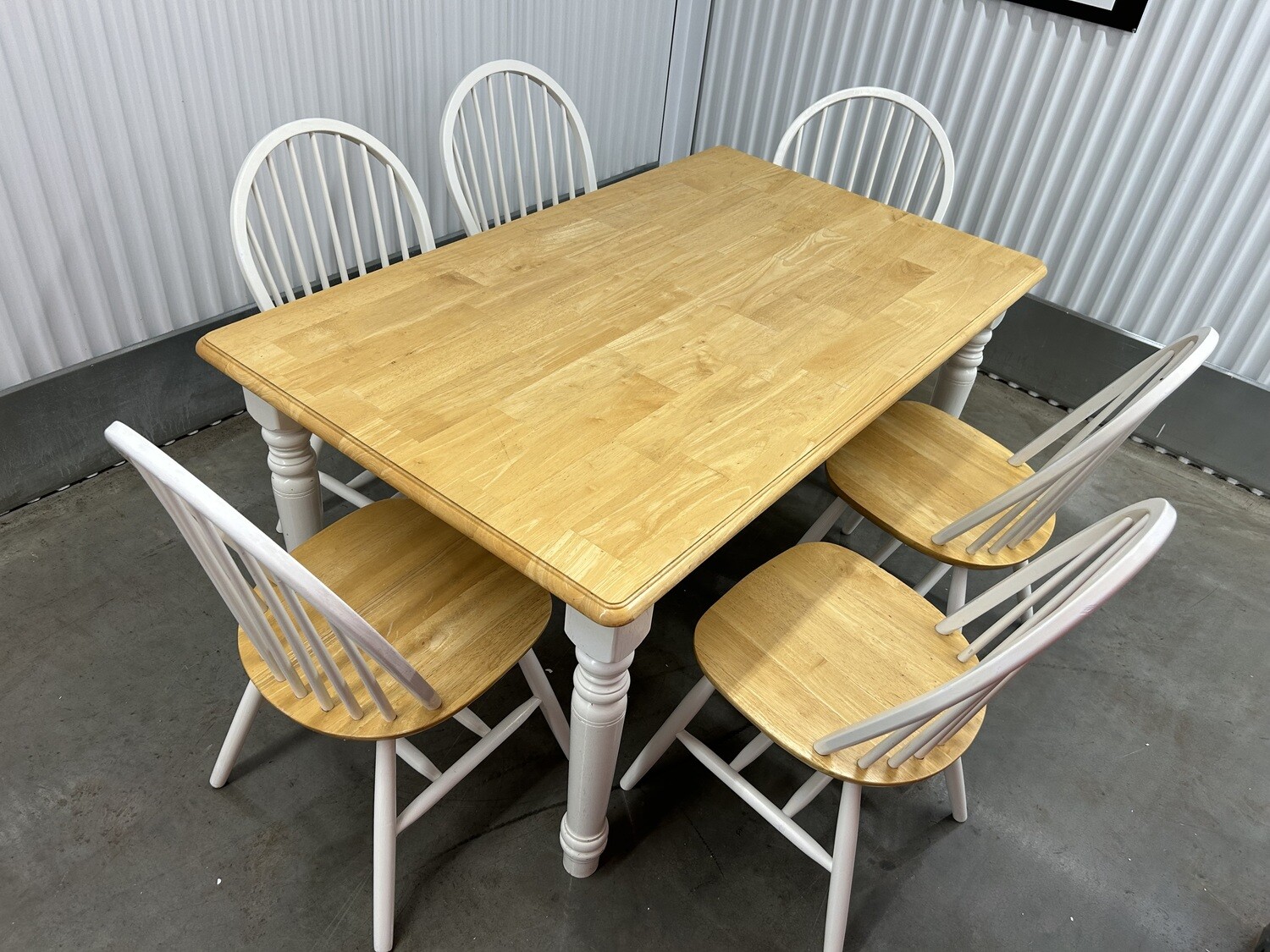 White w/natural wood Kitchen Table, 6 chairs 2170 ** 1.5 mo. to sell