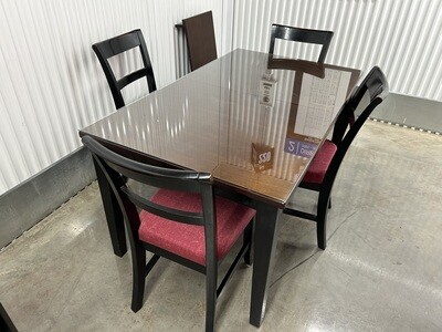 Black Dining Table (extends), 4 chairs, wood & glass top #2170