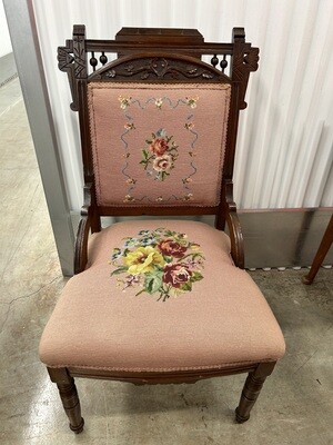 Antique Victorian Chair, needlepoint cushions #2120