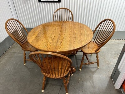 Solid Oak Pedestal Table, 4 chairs, extends #2170