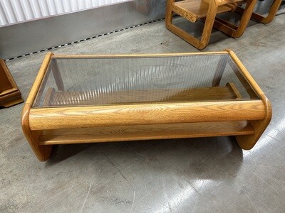 Contemporary Oak Coffee Table, smoked glass top, matching pieces #2124