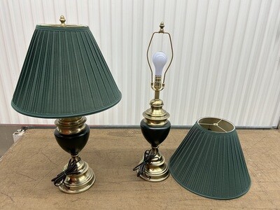 Pair: Green and Brass Table Lamps, vintage look #2213