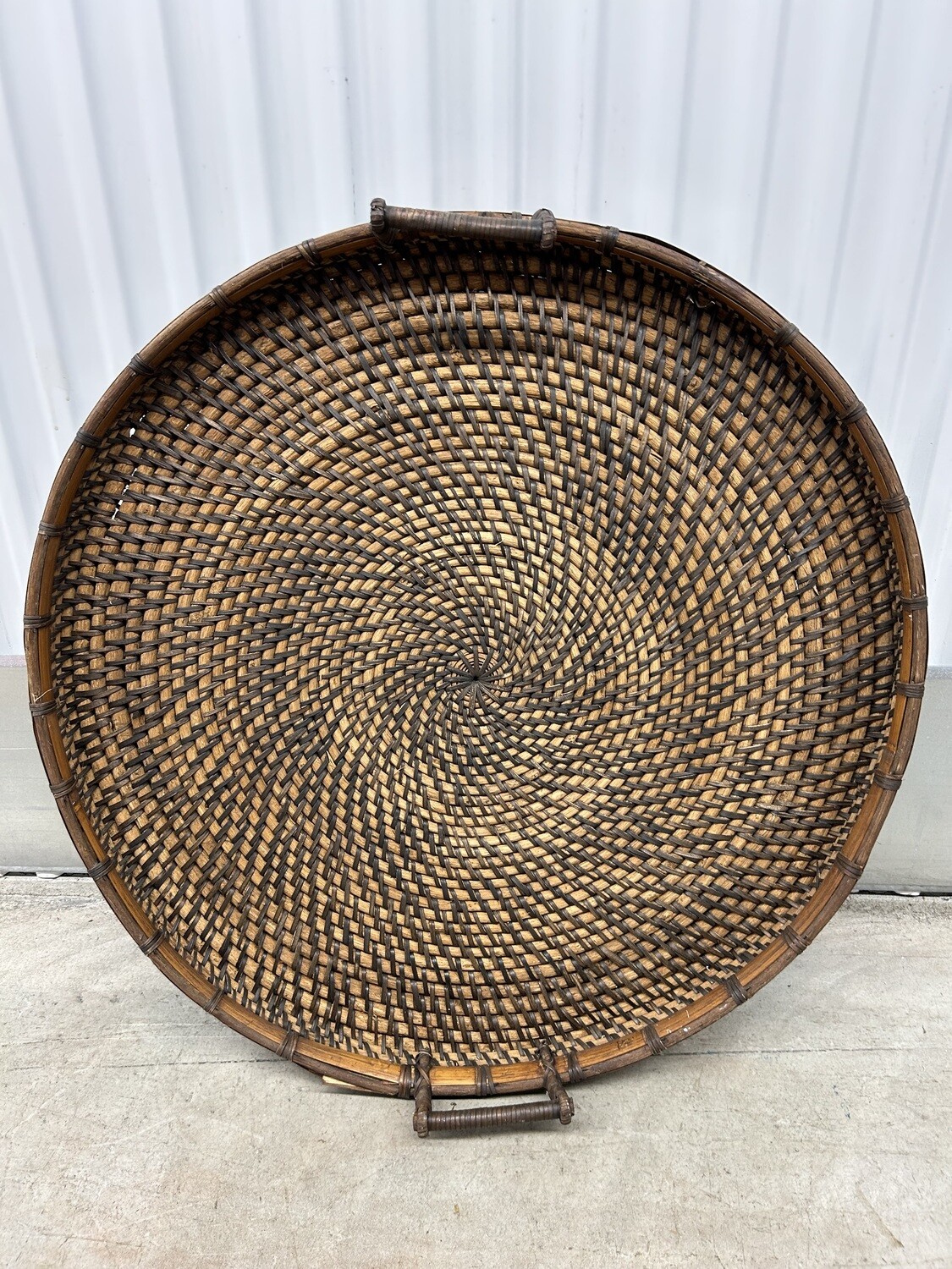 Basketweave Tray with wood handles 2103