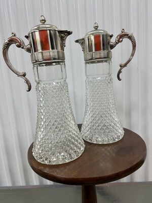Pair: Vintage Cut Glass Wine Carafe / Decanter, made in Italy #2314