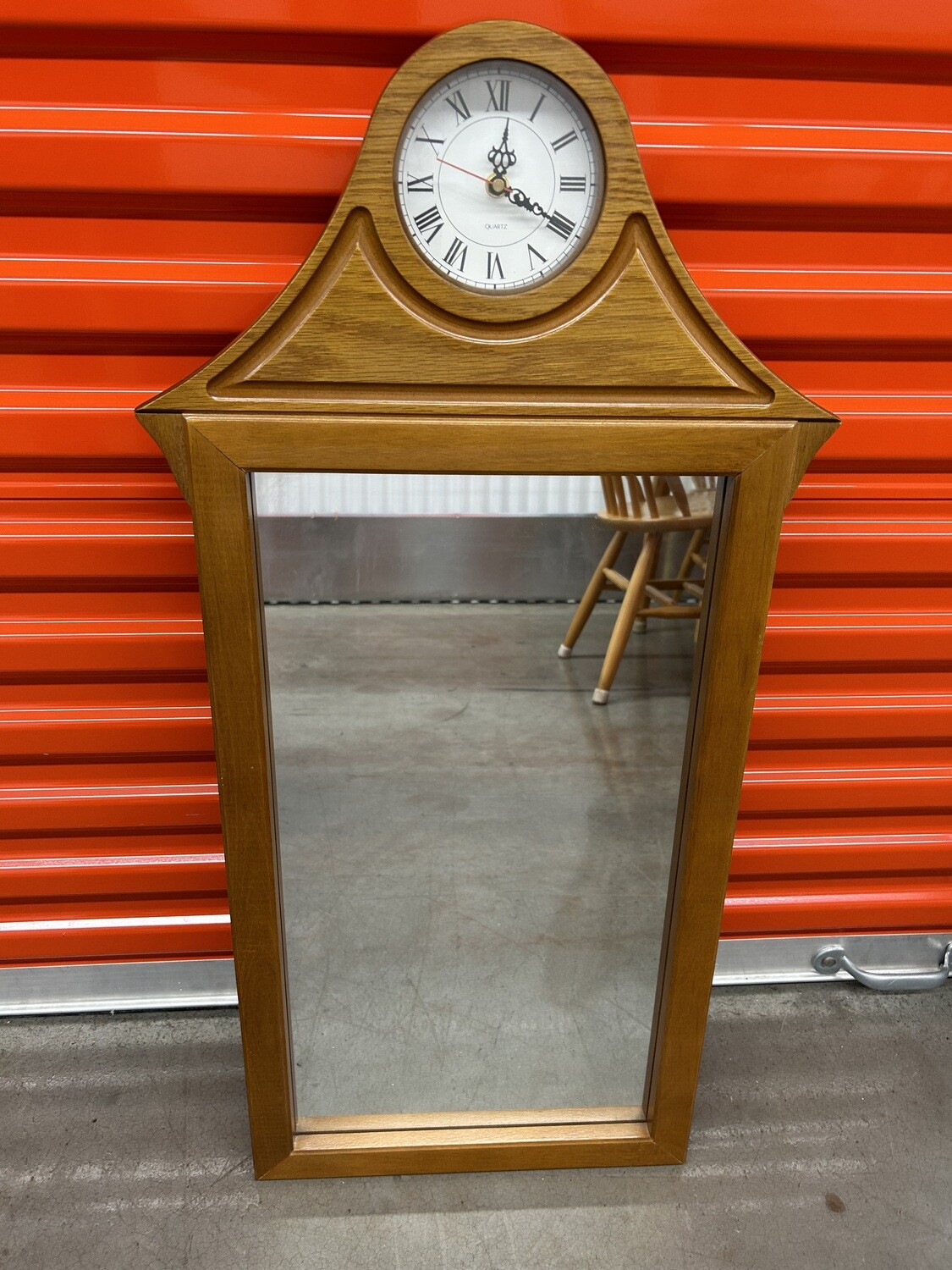 Wall Mirror w/ Clock, wood frame #2114