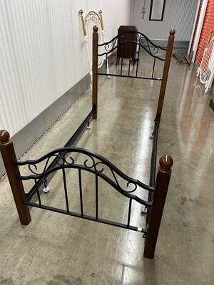 Twin Bed Frame, wood w/ black wrought iron #2009