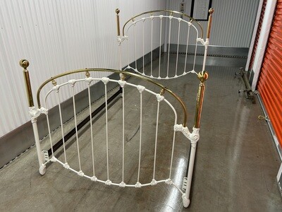 Antique-look Full size Bed, white/gold metal frame #2214