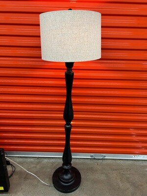 Floor Lamp, black turned base, linen shade #2133