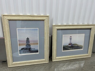 Pair of Framed Watercolors, Lighthouses, Charles Mulvey #2103