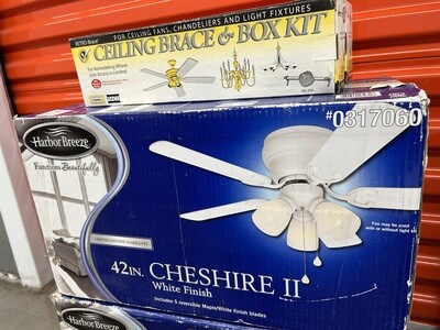 New! Hampton Bay 42" White Ceiling Fan & brace kit #2314