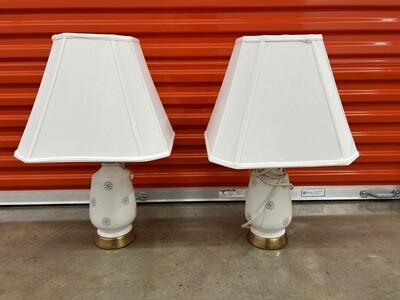 Pair - Table Lamps, white "silk" shade #2213