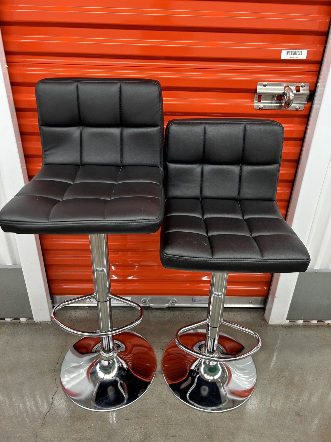 Pair Adjustable Height Bar Stools, black & chrome 2114 ** 2 wks to
