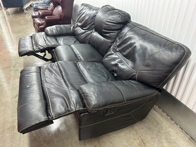 Black Leather Double Reclining Sofa #2322