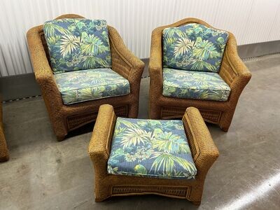 Set: Vintage Rattan Chair & Ottoman, 2 sets available, made in Indonesia #2123