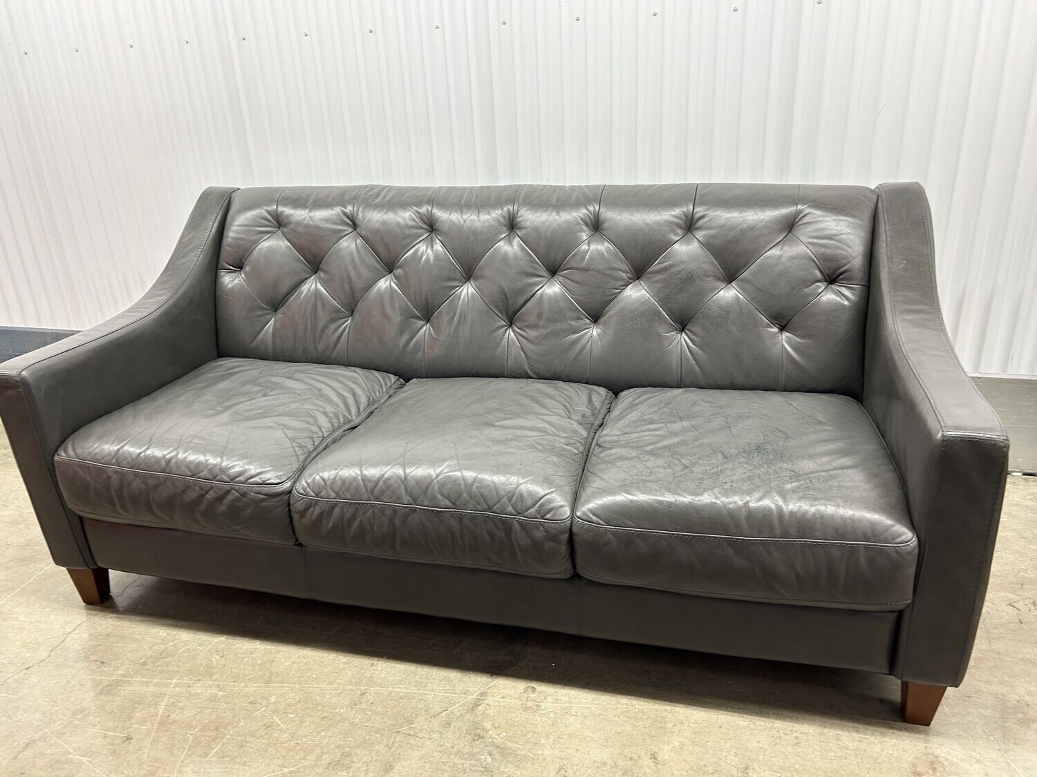 Modern Leather Tufted Sofa, dark gray #2214