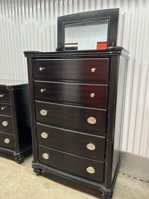 Tall 5-drawer Black Dresser w/ cedar drawer & flip-up mirror #2118