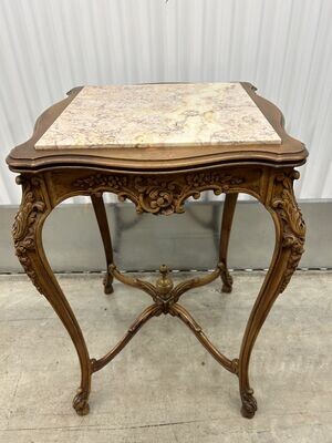 Ornate Antique-style Accent Table w/ Marble Top #2009