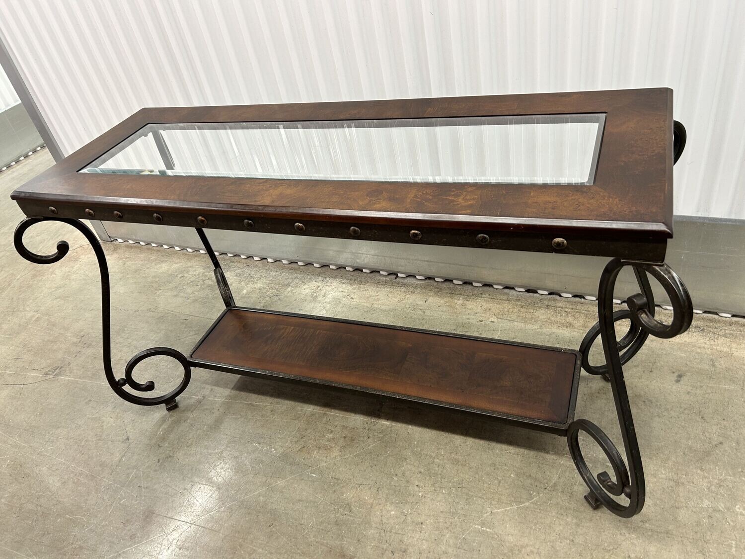 Lovely Sofa Table w/ scrolled metal base #2009