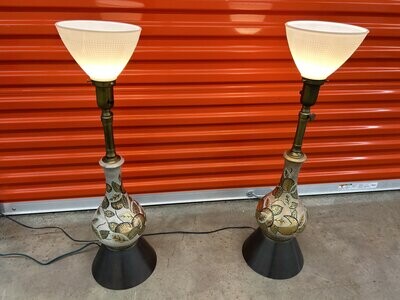 Mid-century Table Lamps, glass shade, PAIR #2213