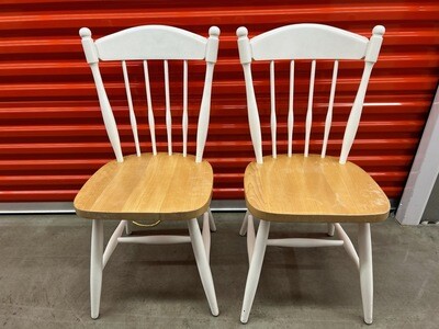 Pair of Kitchen Chairs, white w/ natural wood seats #2213