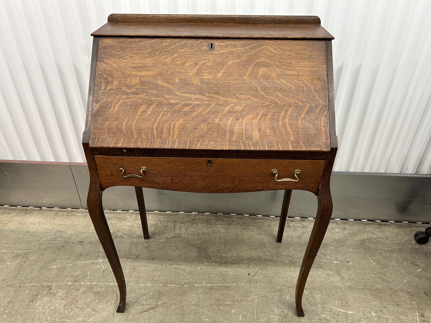 Antique Tiger Oak Secretary Desk, curved legs #2114 ** 1 wk. to sell, full price