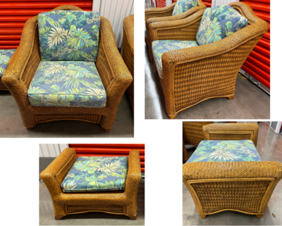 Set: Vintage Rattan Chair & Ottoman, 2 sets available, made in Indonesia #2123, EACH