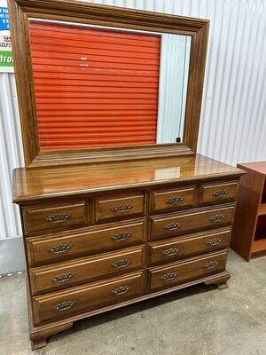 Solid Wood 6-drawer Dresser w/ mirror, maple finish #2123