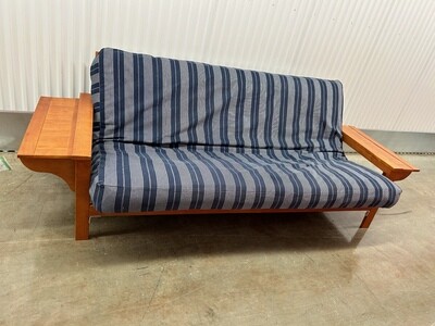 Full-size Oak Futon with flip-up side tables #1046