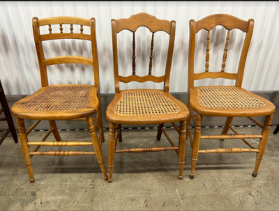 3 Vintage Cane Seat Chairs, light stain #2133