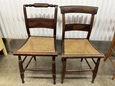 Pair of Brown Antique Chairs, caned seats #2463