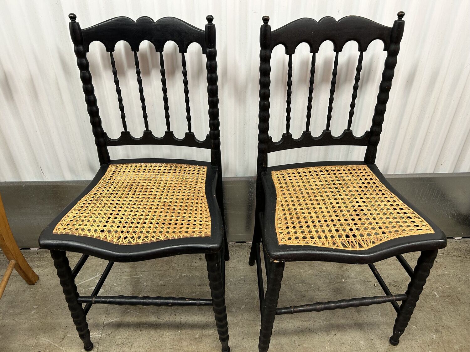 ** Pair of Black (painted) Antique Chairs, caned seats #2125 ** 3 wks. to sell, full price