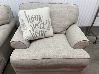 Oversized Arm Chair w/ pillow, nailhead trim, cream & gray #2212