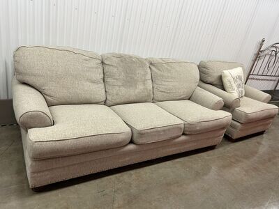 Sofa w/ pillow, nailhead trim, cream & gray #2212