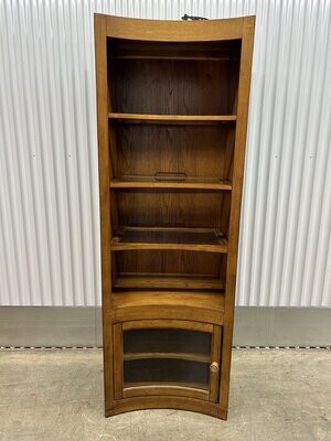 Oak Lighted Bookcase with curved front, glass shelves #2126