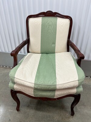 Louis XV style Arm Chair, cream & green striped #2214