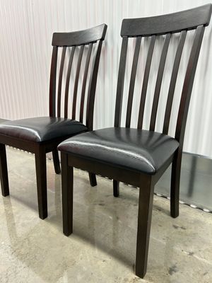 Like New! 2 Dining Chairs, dark brown w/ leather-look seats #2124