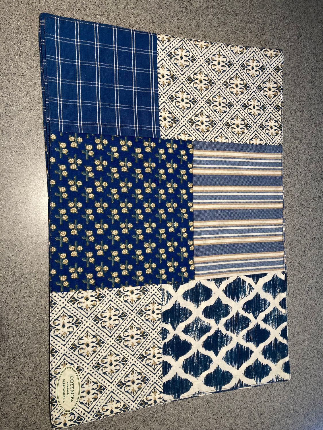 ** NEW! Cottage Park 4pc Placemat, Quilt-look, blue &amp; gold #PL7 #2314