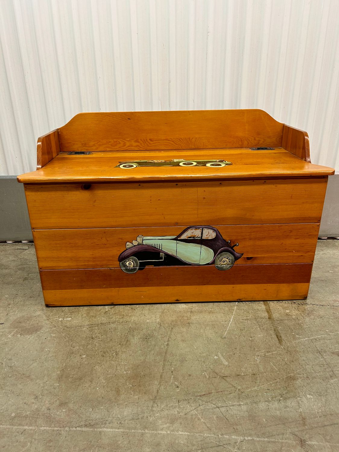 Wood Toy Box / bench with vintage cars #2124