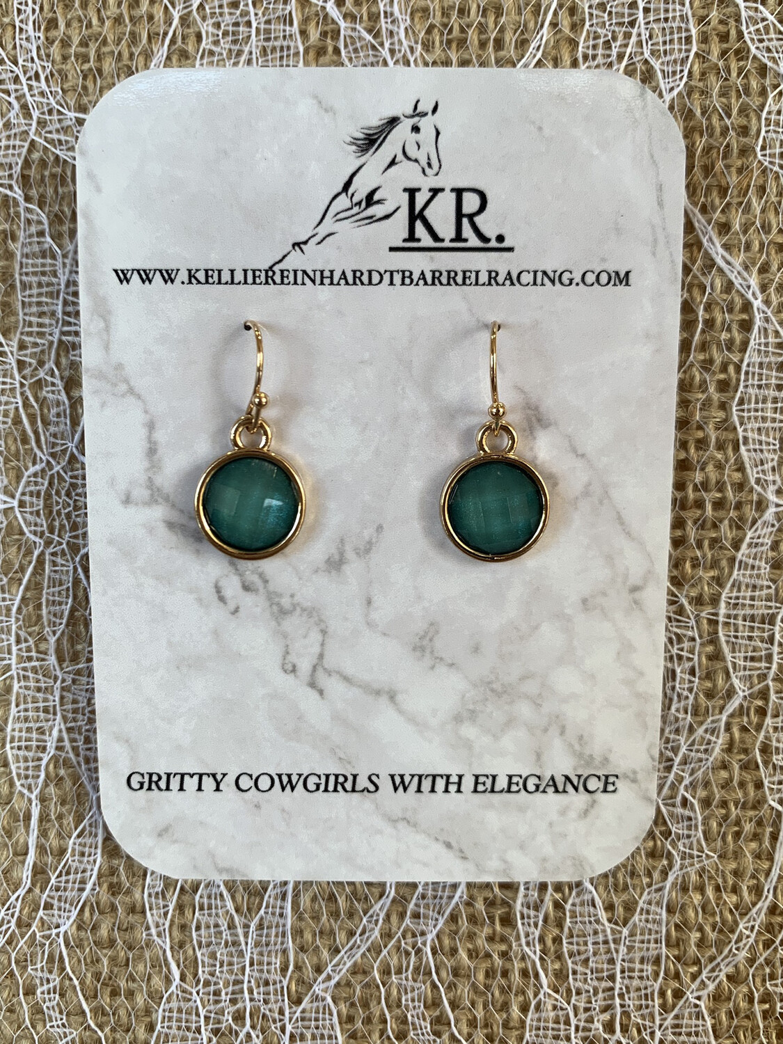 Earrings - Gold/Teal Hanging Gem