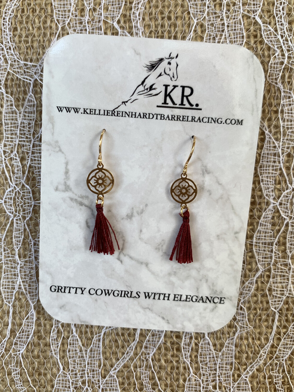 Earrings - Gold/Burgundy Mini Tassels