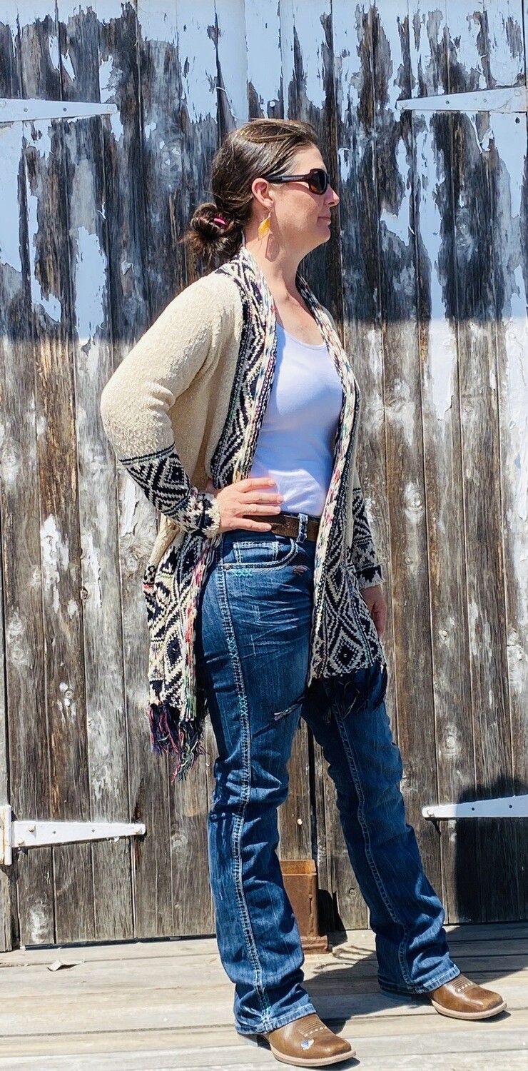Knit Cardigan - Cream/Navy